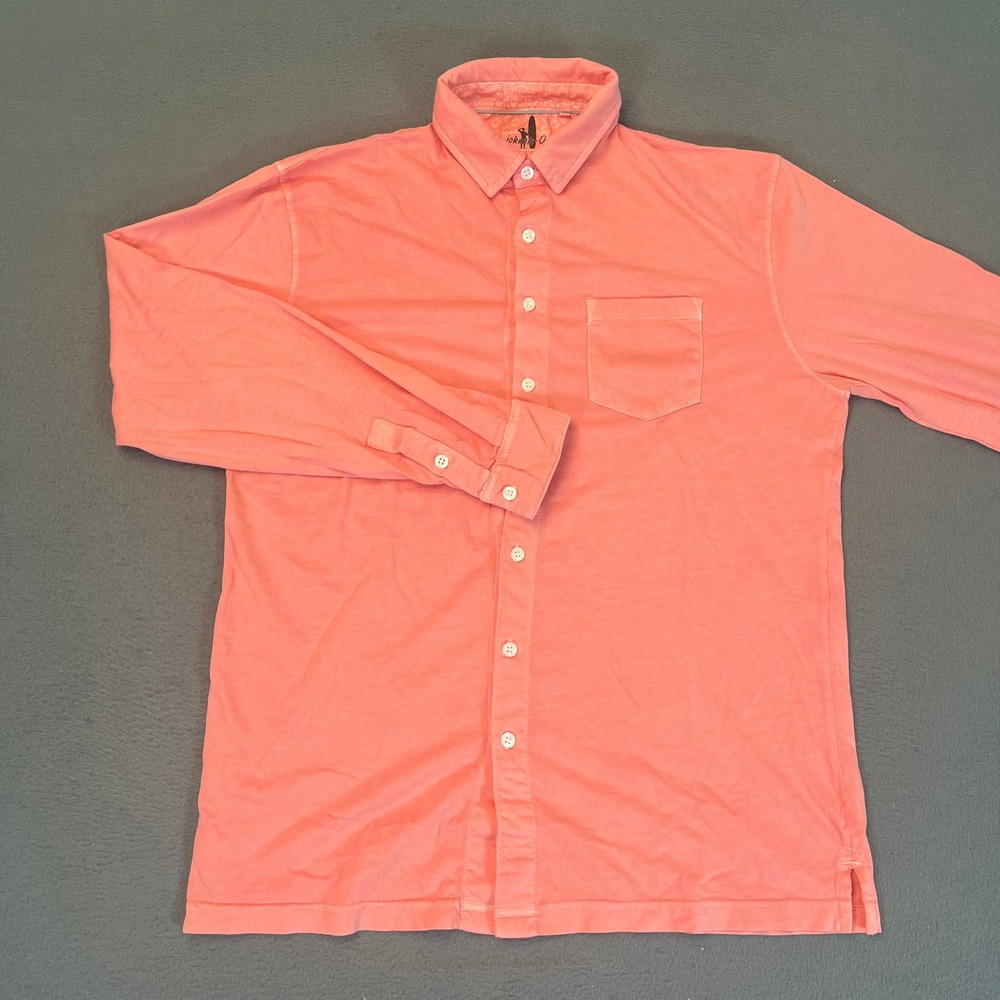 Johnnie-O Men Medium Long Sleeve Button Down Shirt Coral Pink Cotton Jersey Surf